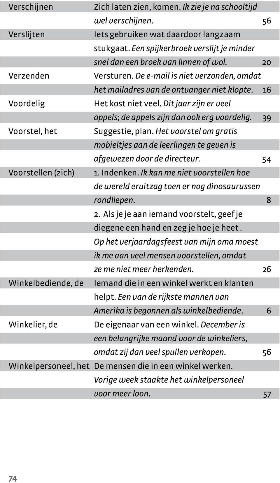 16 Voordelig Het kost niet veel. Dit jaar zijn er veel appels; de appels zijn dan ook erg voordelig. 39 Voorstel, het Suggestie, plan.