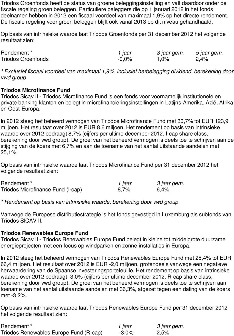 De fiscale regeling voor groen beleggen blijft ook vanaf 2013 op dit niveau gehandhaafd.