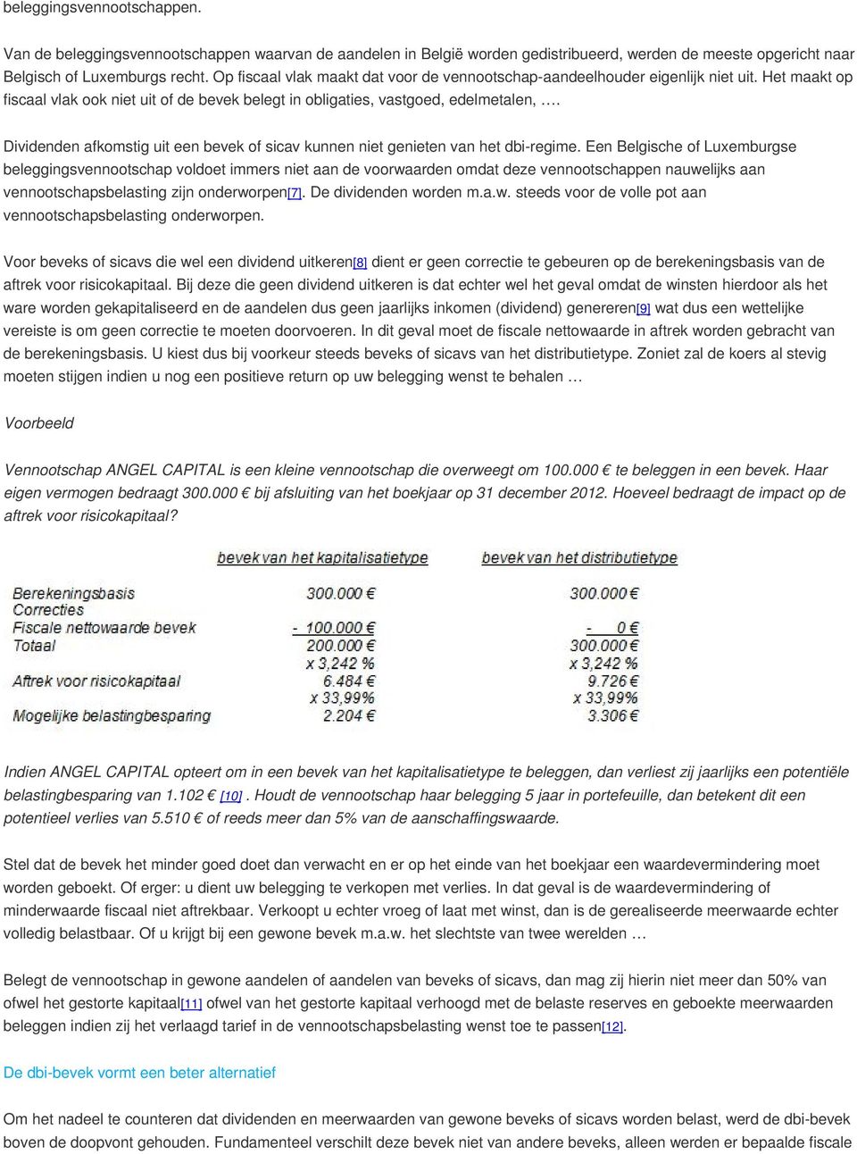 Dividenden afkomstig uit een bevek of sicav kunnen niet genieten van het dbi-regime.