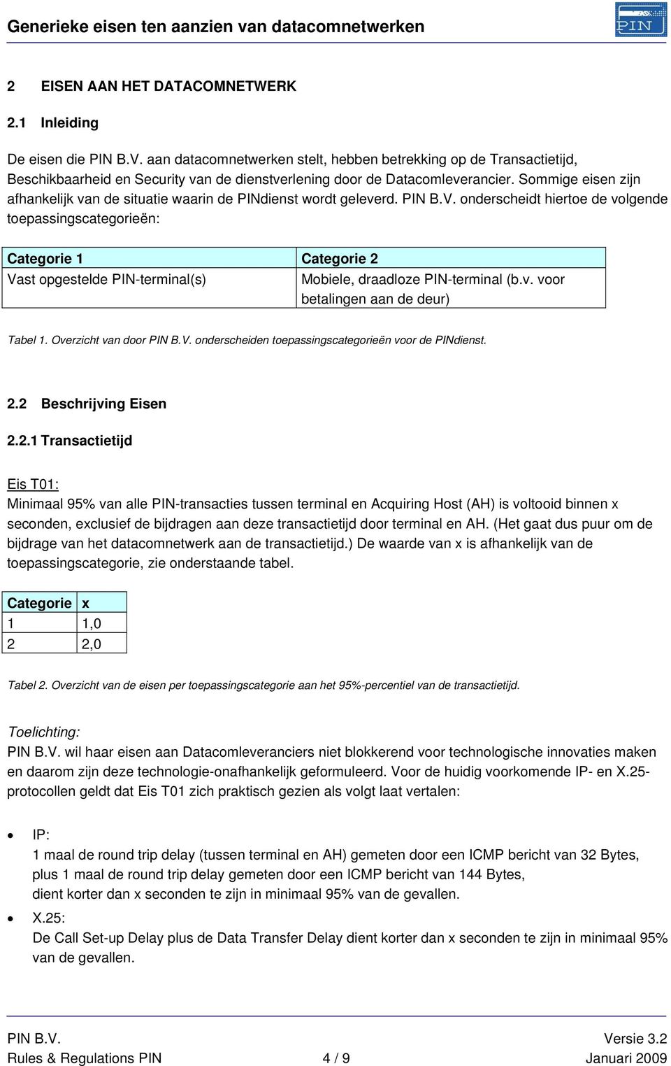 Sommige eisen zijn afhankelijk van de situatie waarin de PINdienst wordt geleverd. PIN B.V.