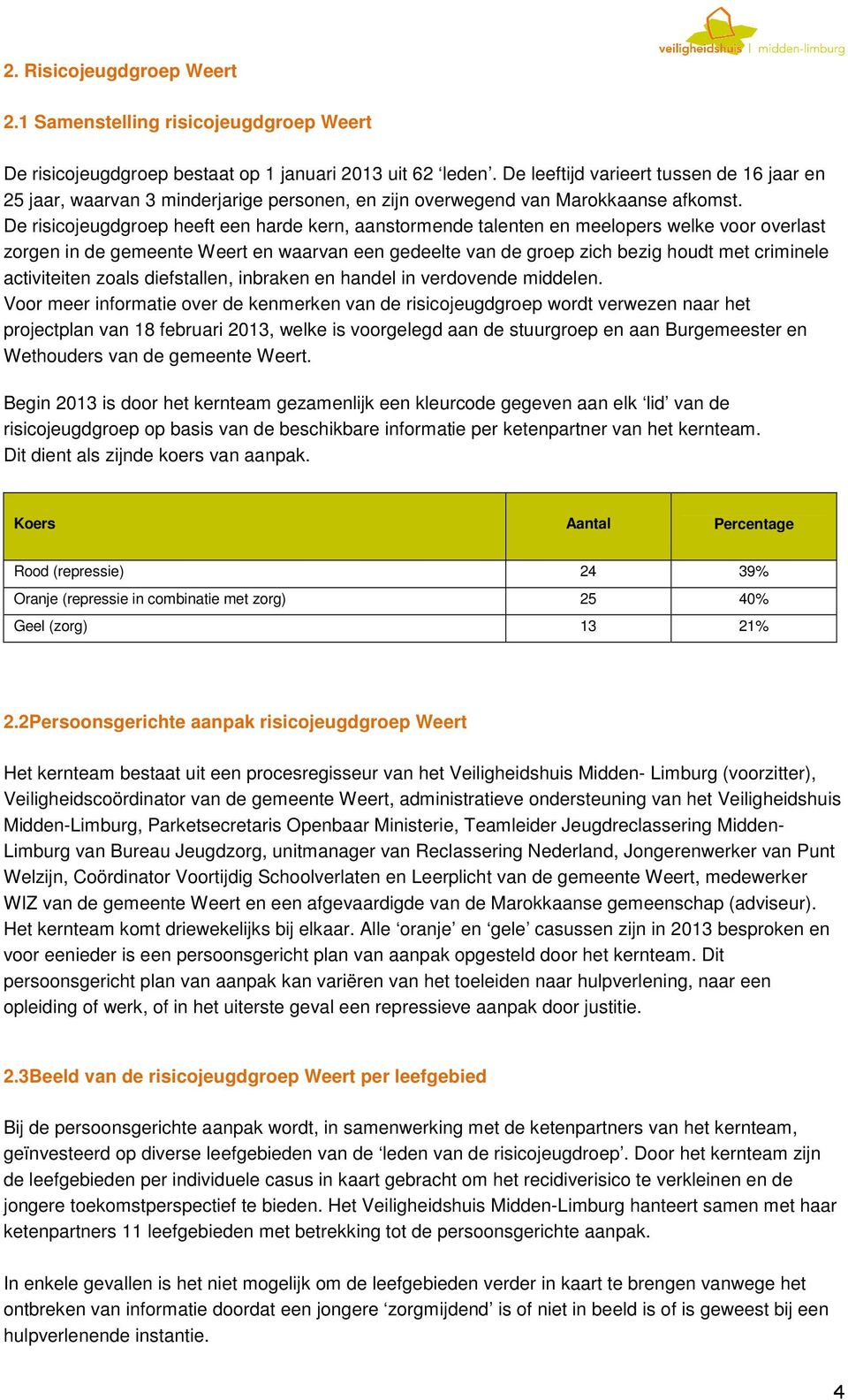 De risicojeugdgroep heeft een harde kern, aanstormende talenten en meelopers welke voor overlast zorgen in de gemeente Weert en waarvan een gedeelte van de groep zich bezig houdt met criminele