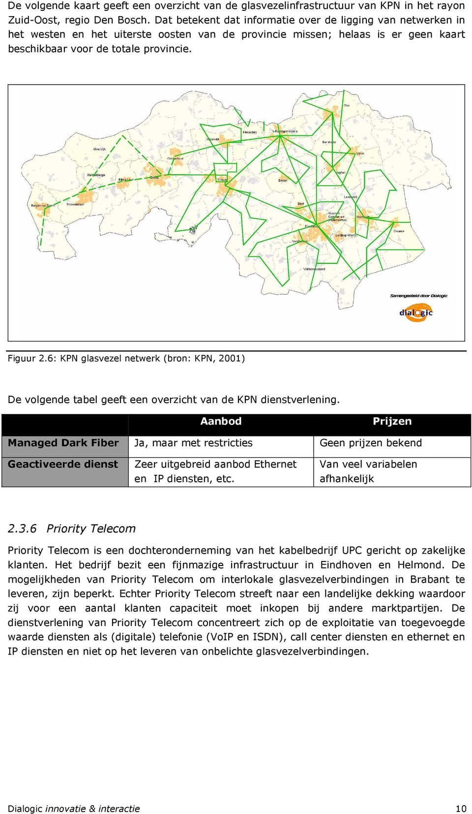 6: glasvezel netwerk (bron:, 2001) De volgende tabel geeft een overzicht van de dienstverlening.