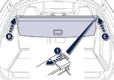 Comfort Bagageafdekscherm Oprollen Verwijderen Plaatsen 3 F Druk voorzichtig de vergrendeling (PRESS) in, het bagageafdekscherm wordt automatisch opgerold.