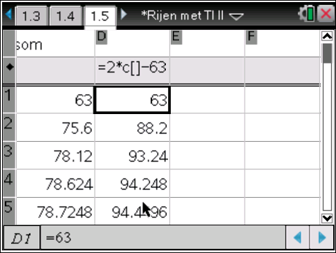 De rekemachie veradert de ' c ' i ' c[ ] ' hetgee aabeeft dat het om de kolom ' c ' gaat.