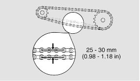 OF THE CHAIN AND/OR DAMAGE THE PINION AND/OR THE CROWN. PERFORM MAINTENANCE OPERA- TIONS MORE FREQUENTLY IF YOU RIDE THE VEHICLE IN EXTREME CONDITIONS OR ON DUSTY AND/OR MUDDY ROADS.