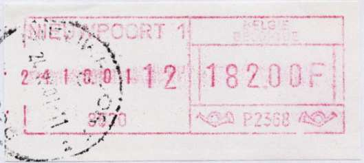 NIEUWPOORT 1/ 8450 P2368 18-09-86 25-09-90 3. P2368 - Vorig rechthoekig model met de postcode geschrapt. Merk: Frama 102. Op 1-10-1990 kreeg Nieuwpoort een nieuw postnummer 8620.