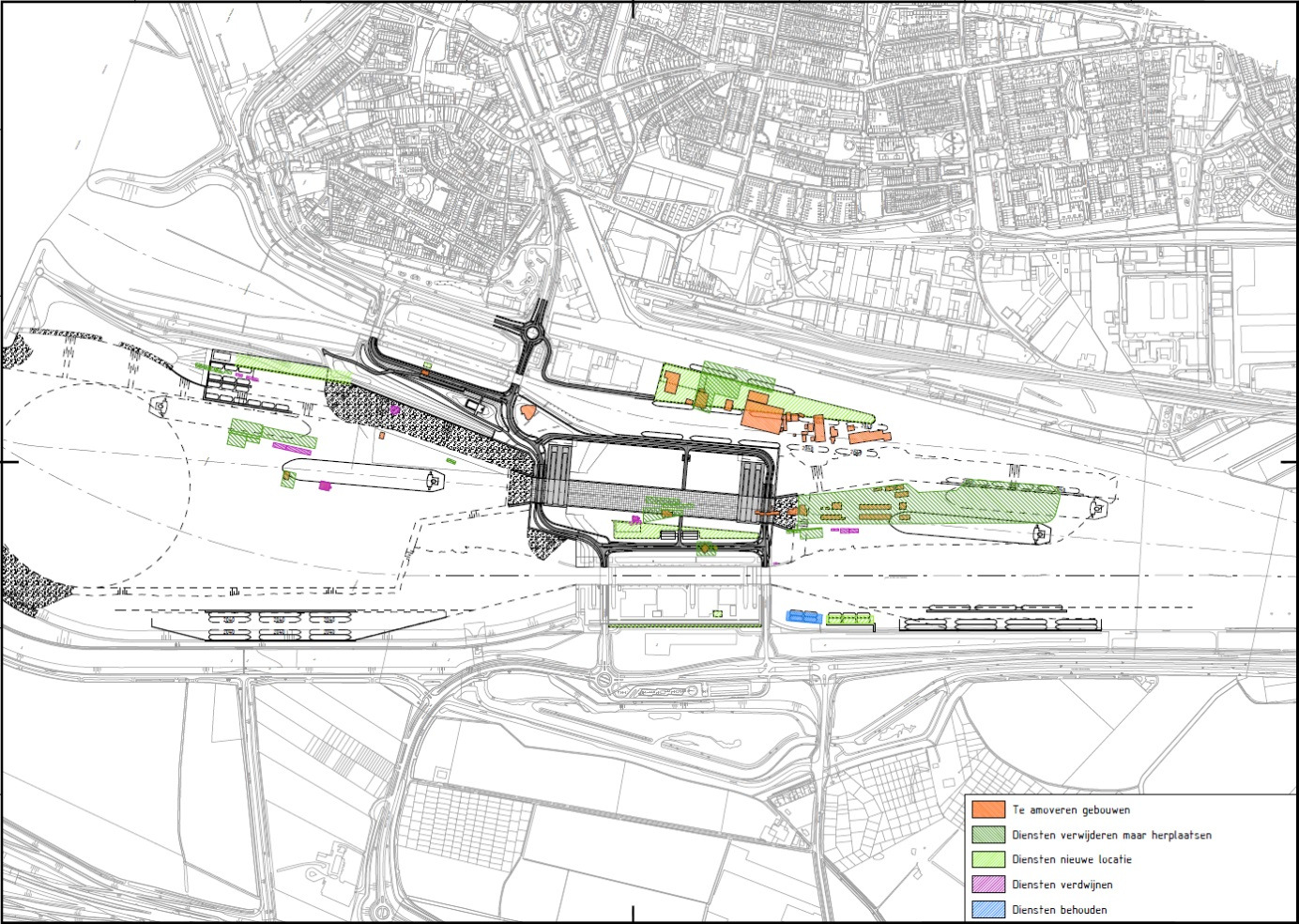 Figuur 11-4 Sluisgebonden diensten: huidige locaties en hervestiging, en overige diensten 11.1.4 Binnenhaven Om de Westsluis beter geschikt te maken voor de afwikkeling van binnenvaart, worden ook aan de kanaalzijde wacht- en opstelplaatsen aangelegd.