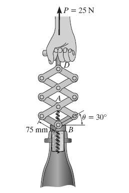 Problem 5 (Weight 1.5 - approx. 30 minutes) A corkscrew mechanism is used to uncork the bottle in the picture below. A force of P = 25 N is applied to the handle of the mechanism.