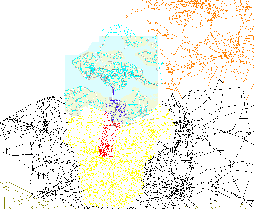 Het netwerk is onderverdeeld in een aantal gebieden (zie Figuur 2). Voor elk van deze gebieden kunnen de resultaten van het KGT-model afzonderlijk opgevraagd worden.