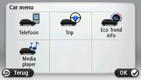 Het Car Menu ziet er als volgt uit voor de verschillende automerken: Telefoon Je kunt je Blue&Me TomTom 2-navigatiesysteem gebruiken om handsfree gesprekken te beheren.