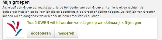 Groep zoeken: typ een deel van de naam van de groep in, bijvoorbeeld ViaVierdaagse. Klik op de button van de groep en het groene vinkje verschijnt aan de linkerkant.