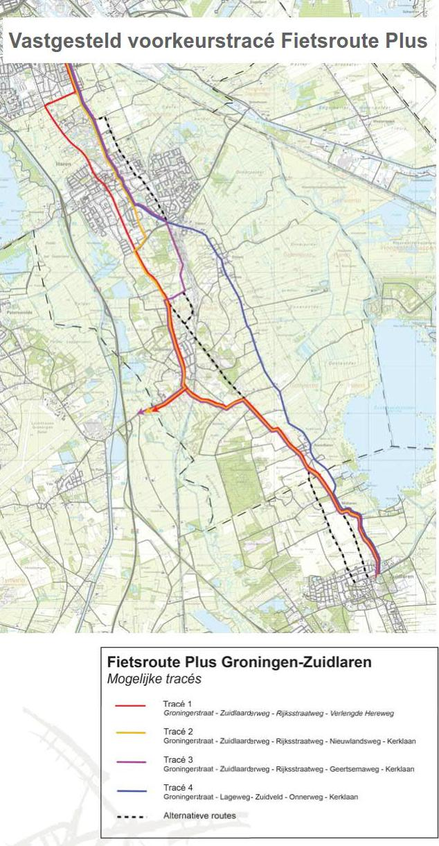 Inventarisatie bestaand beleid en plannen Routekeuze Fietsroute Plus Groningen Haren In het GVVP zijn verschillende routes onderzocht.