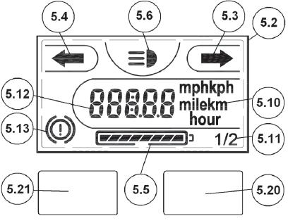 5.2 Gebruik van het LCD scherm LCD scherm Status accu Fout indicator Licht indicator Knipperlicht indicator Tijdens het rijden op de AfiScooter S of wanneer u het contact aanzet is alle benodigde