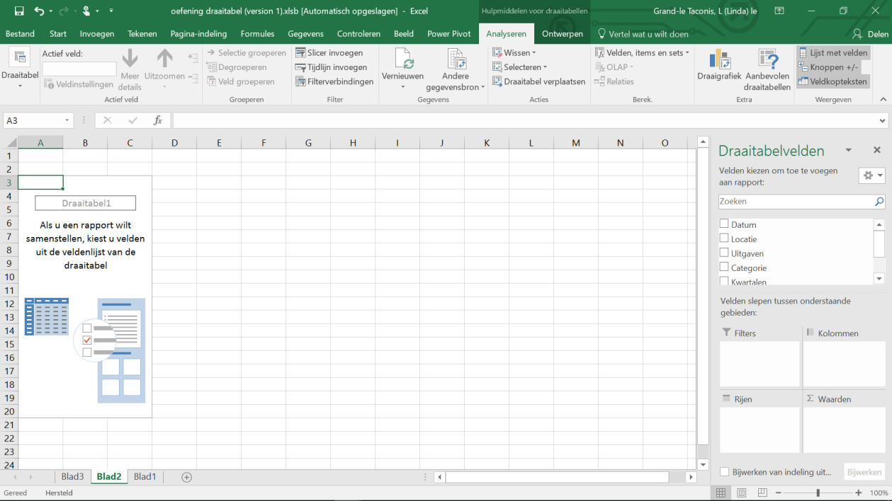 Je ziet een scherm verschijnen waarin je kunt aangeven welke gegevens als basis gaan dienen voor je draaitabel (standaard neemt Excel je hele spreadsheet mee.