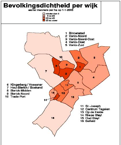Afbeelding 3. Bevolkingsdichtheid per wijk Zoals aangegeven bestaat het merendeel van de woningen uit rijtjeswoningen.