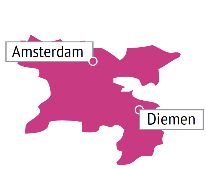 3.4.2 Zorgkantoorregio Amsterdam Zorgkantoor Amsterdam bestaat uit de twee gemeenten: Amsterdam en Diemen. Beide gemeenten zijn onderdeel van één Wmo-regio.