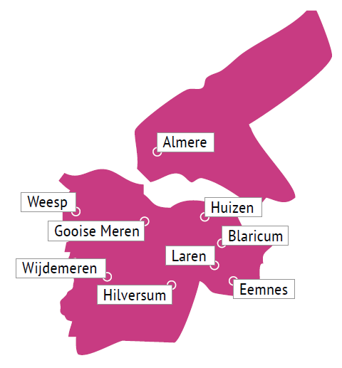 3.4.6 Zorgkantoorregio t Gooi/Almere Zorgkantoorregio t Gooi bestaat uit 9 gemeenten, 3 Wmo-regio s en valt in 3 provincies.