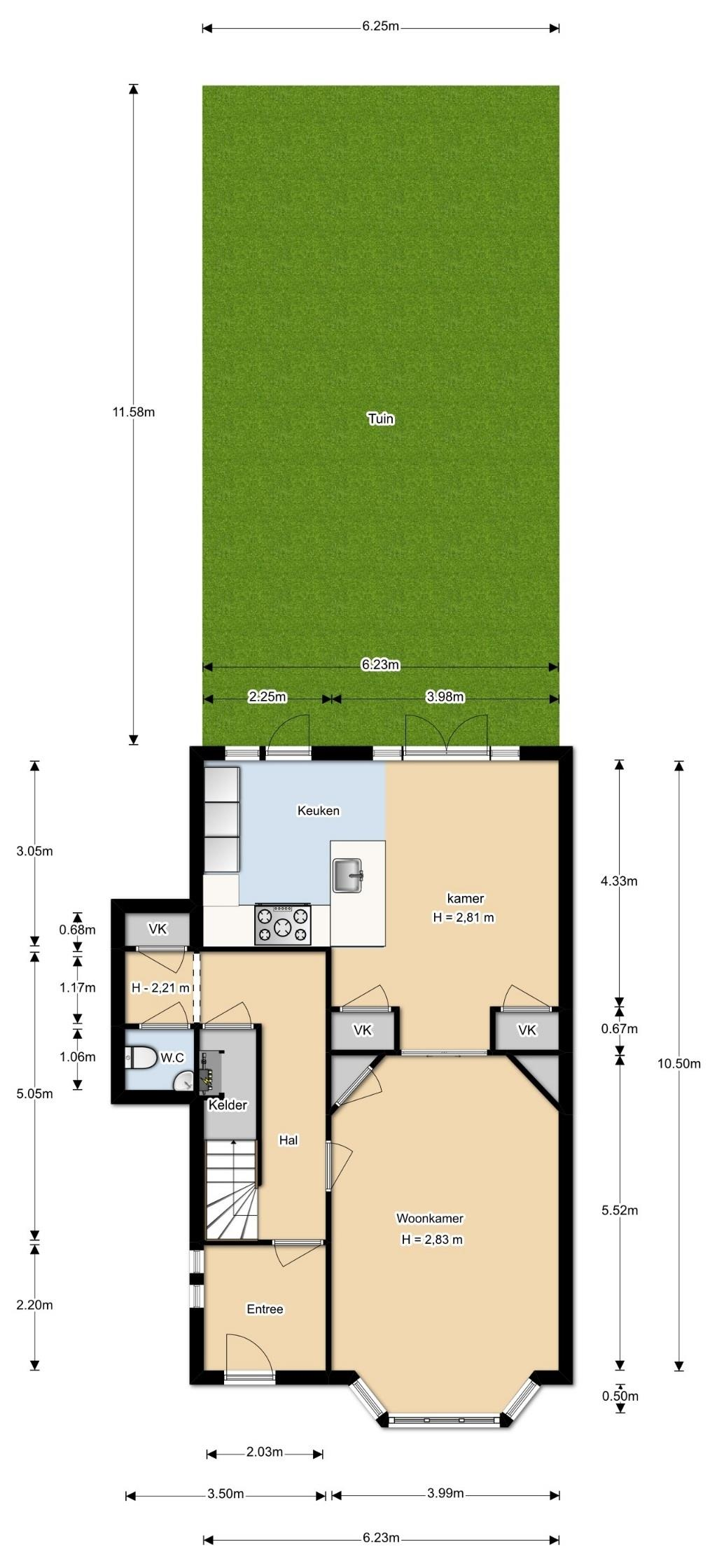 INDELING BEGANE GROND Entree/hal met vaste kast, toilet en kelder. Toilet met fonteintje. Kelder.