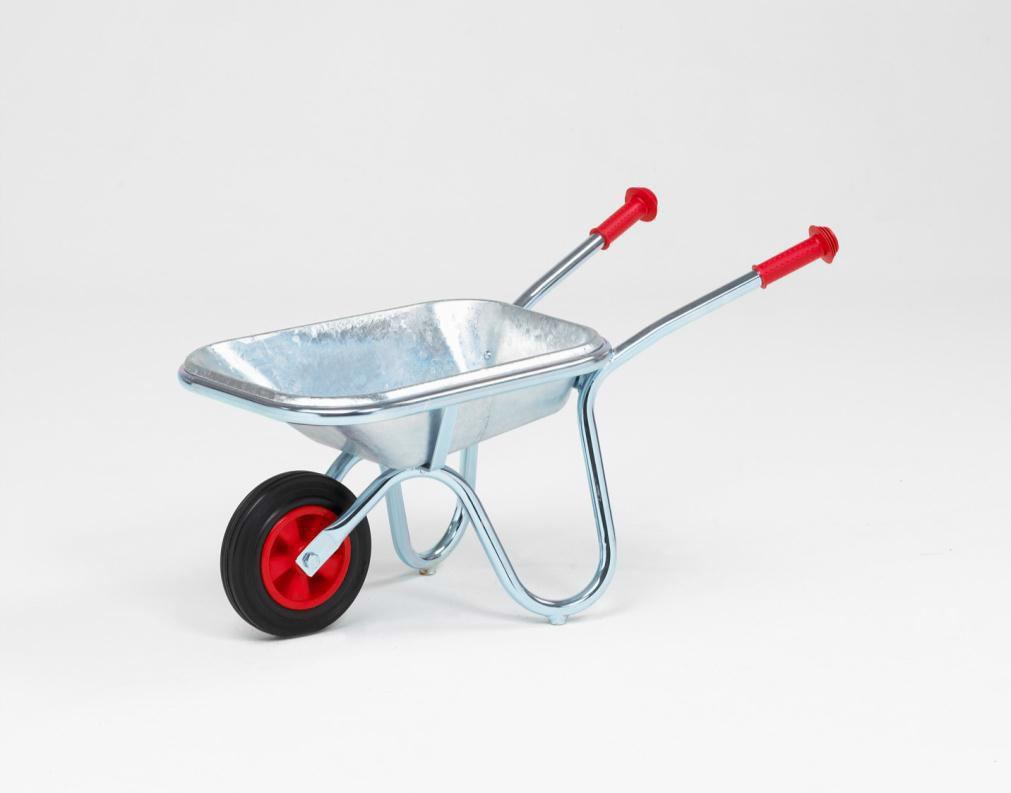 Handvat rood/zwart set: 305.0025 Wiel Ø200 mm: 305.0006 305.9002 Kinderkruiwagen Degelijk frame, voorzien van metalen bak met ronde rand.