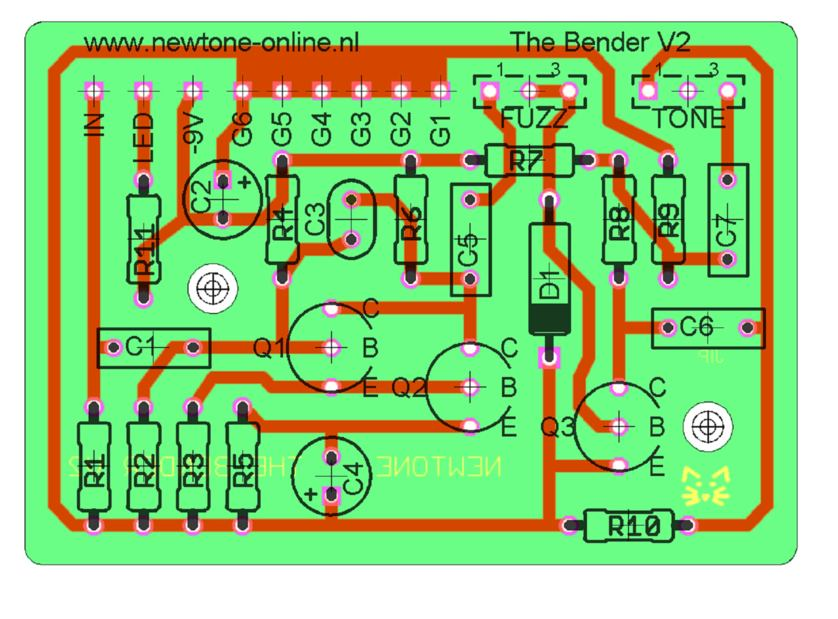 1 Batterijclip voor een 9V batterij 1 Batterijhouder vertikaal 2 Mini afstandshouders 15mm voor het printje 1 setje zelfklevende voetjes 3 Germanium PNP transistors Q1, Q2 en Q3 (zie opmerking