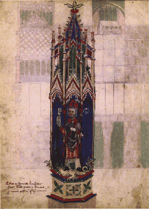Ontwerptekening op perkament van omstreeks 1460 met de heilige Servaas in een nis van een nieuw op te richten kapel in de Maastrichtse Servaasbasiliek.