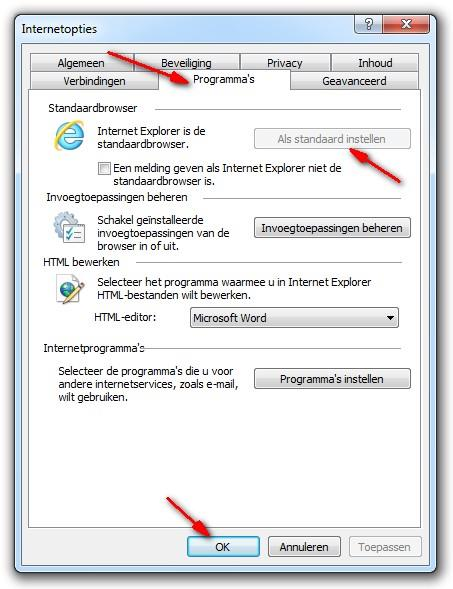 Open Internet Explorer, klik rechts bovenaan op het tandwieltje en kies Internetopties