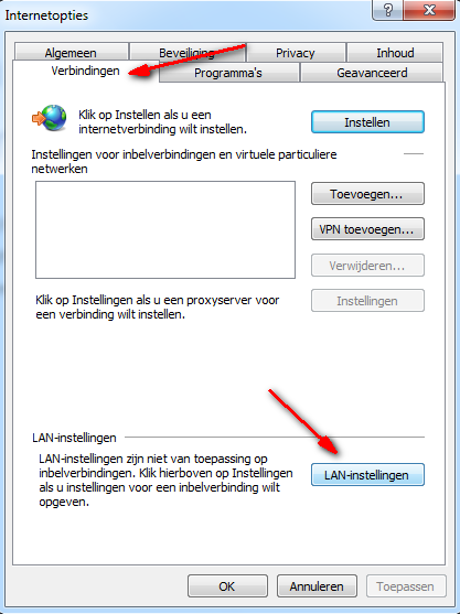 Internet Explorer: Deze pagina kan niet worden weergegeven Wanneer er geen verbinding kan gemaakt worden met de VPN-pagina kijk dan eerst de