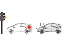 Rijden Active City Brake Principe Werking 5 Preventieve rijhulpfunctie die aan de hand van signalen van de lasersensor aan de bovenzijde van de voorruit de auto automatisch afremt als een voorligger