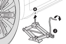 Praktische informatie F Draai de krik 2 uit tot de kop van de krik het gebruikte steunpunt A of B raakt; het contactvlak van het steunpunt A of B van de auto moet goed in het centrale gedeelte van de