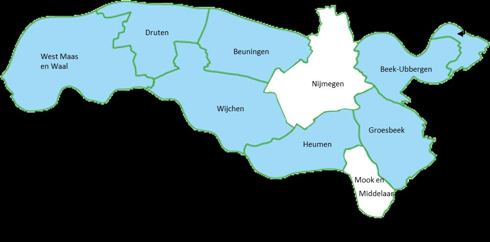 In het onderstaande kaartje zijn deze gemeenten in het blauw aangegeven. Afbeelding 1.