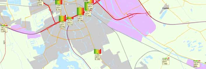 Mobiliteitsontwikkeling 2006-2012 4.5 Ontwikkelingen fietsverkeer Hieronder is voor de stad Groningen en per corridor de ontwikkeling van het fietsverkeer weergegeven voor de periode 2006-2011.