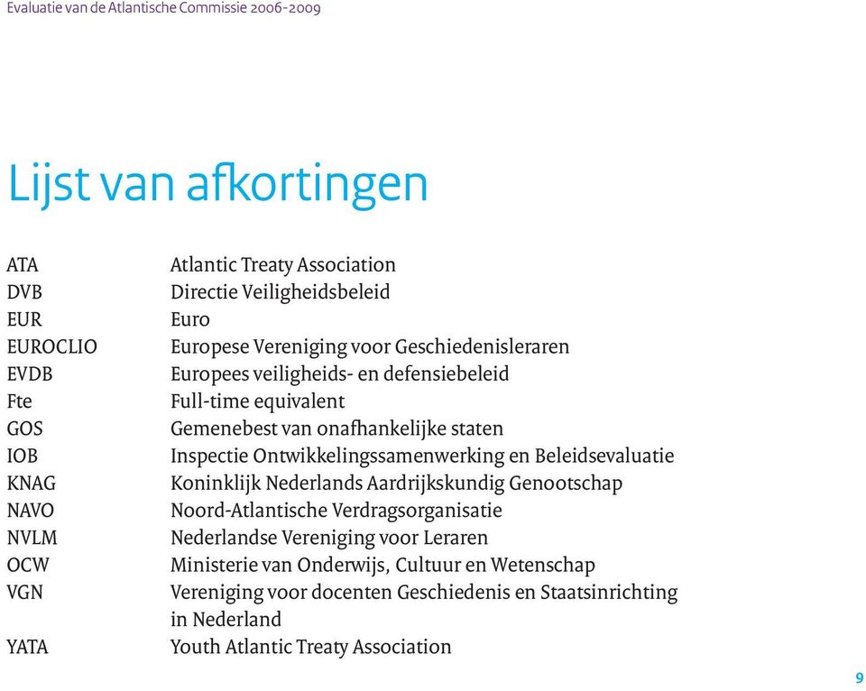 staten Inspectie Ontwikkelingssamenwerking en Beleidsevaluatie Koninklijk Nederlands Aardrijkskundig Genootschap Noord-Atlantische Verdragsorganisatie Nederlandse
