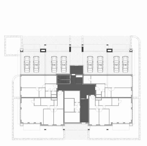 Residentie Hippos 2 beschikt over uitgebreide parkeermogelijkheden voor alle inwoners. In de garages in de kelderverdieping worden de voertuigen via een ingenieus liftsysteem bovenop elkaar gestapeld.