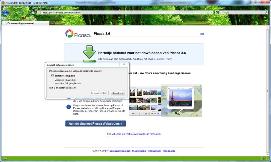 Hst 1: Picasa downloaden en installeren Stap 1: Picasa downloaden van het internet Vooraleer je aan de slag kan, moet je Picasa downloaden. Surf naar http://picasa.