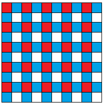 Finale Uitwerking vraag 2 In een 2 2-vierkant kan hooguit 1 vakje rood zijn en hooguit 2 blauw.