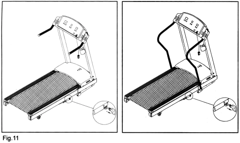 DE LOOPBAND OPKLAPPEN 1. Verwijder de pin voordat u de loopband gaat opbergen (zie Fig. 11). 2.