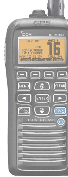 ICOM M91D Icom lanceert de nieuwe M91D handmarifoon. De eerste Icom handmarifoon met ingebouwde GPS ontvanger voor DSC oproepen en MOB-functie.
