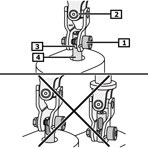 Erop letten dat de bout voor kruiskoppeling centraal in de uitsparing van de stuuras zit. (1) - (4) (zie afbeelding 9) afbeelding 9 Verdere montage in omgekeerde volgorde van het uitbouwen.