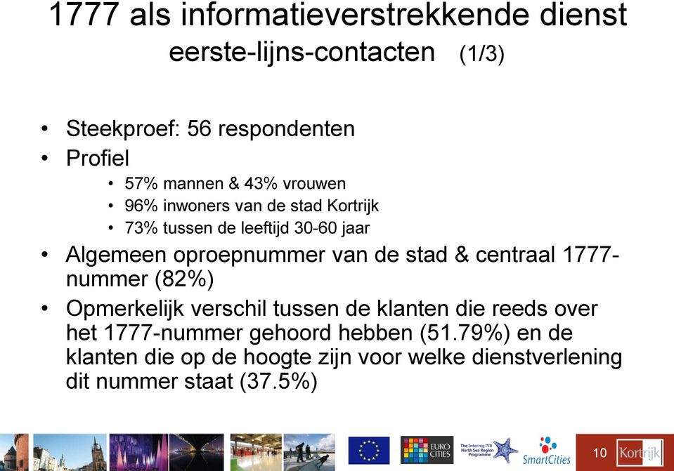 van de stad & centraal 1777- nummer (82%) Opmerkelijk verschil tussen de klanten die reeds over het 1777-nummer