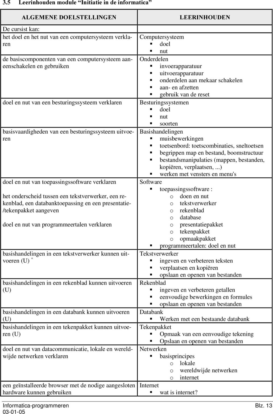 tekstverwerker, een rekenblad, een databanktoepassing en een presentatie- /tekenpakket aangeven doel en nut van programmeertalen verklaren basishandelingen in een tekstverwerker kunnen uitvoeren (U)