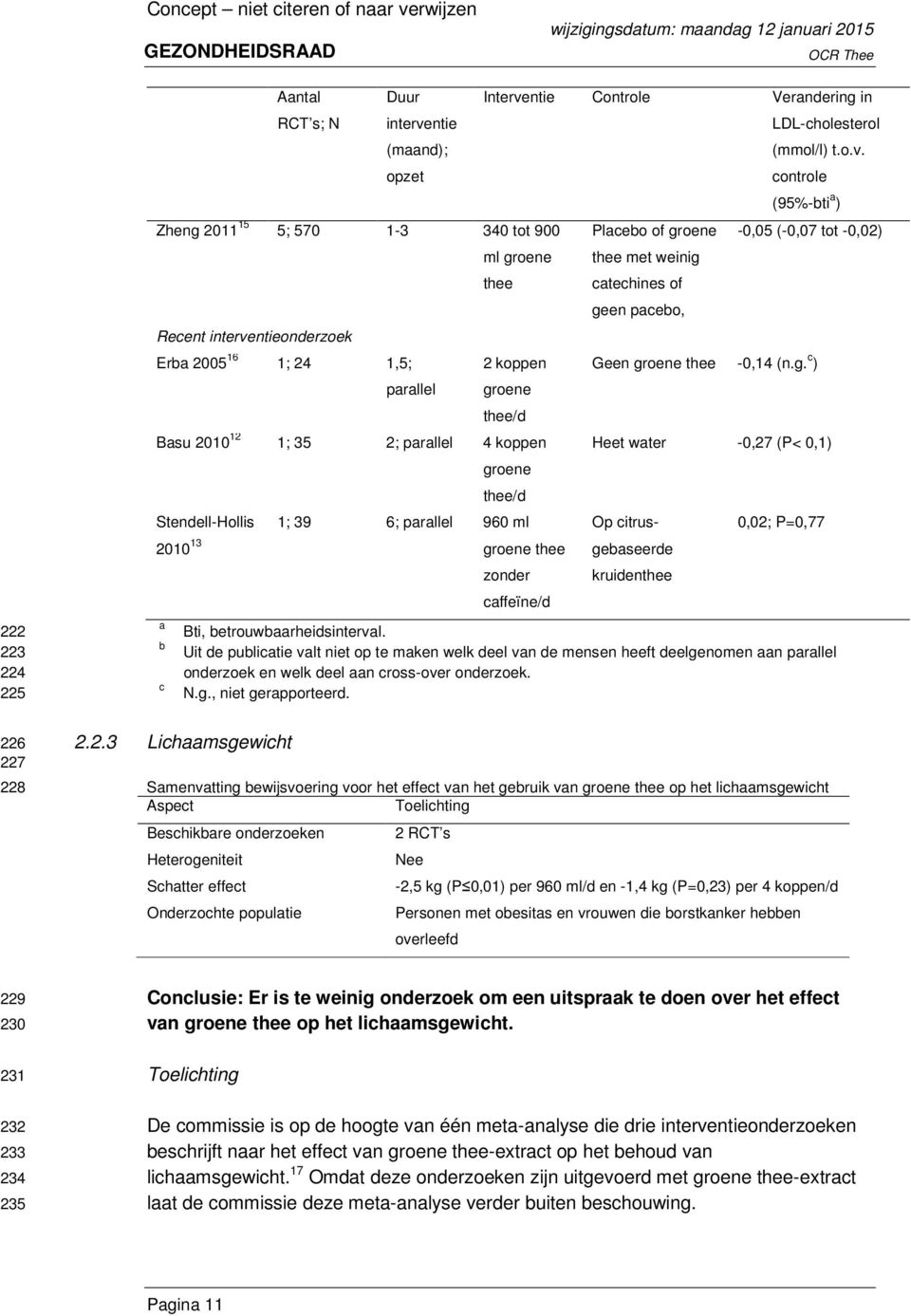 weinig ctechines of geen pcebo, LDL-cholesterol (mmol/l) t.o.v. controle (95%-bti ) -0,05 (-0,07 tot -0,02) Geen groene thee -0,14 (n.g. c ) Heet wter -0,27 (P< 0,1) Op citrusgebseerde kruidenthee 0,02; P=0,77 Bti, betrouwbrheidsintervl.