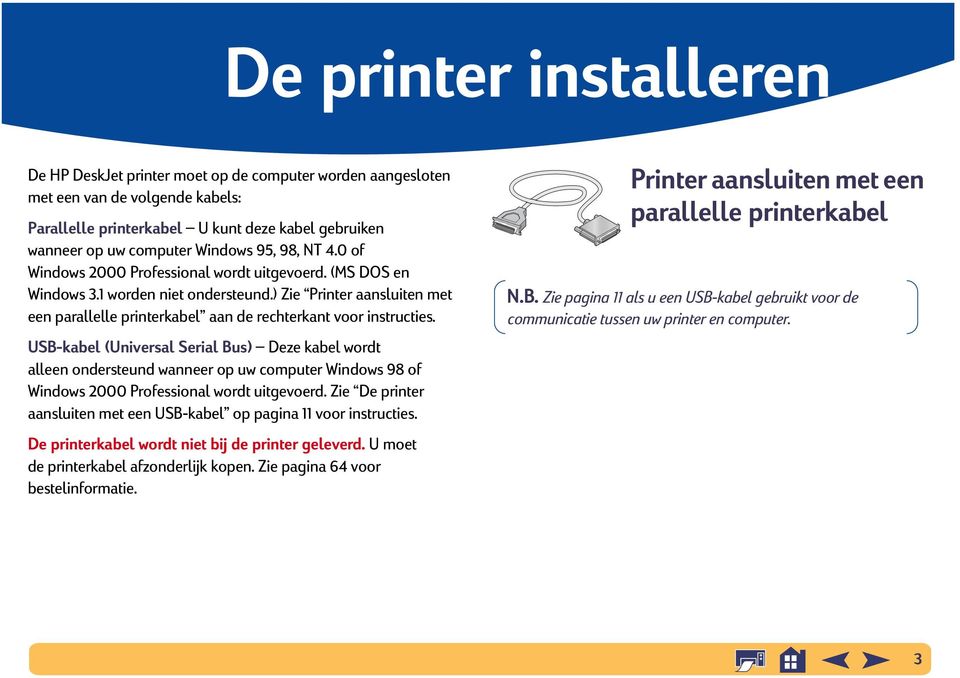 ) Zie Printer aansluiten met een parallelle printerkabel aan de rechterkant voor instructies.