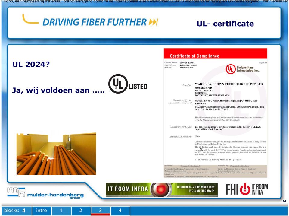 UL9V0 voor brandvertraging en UV-bestendigheid ( niet