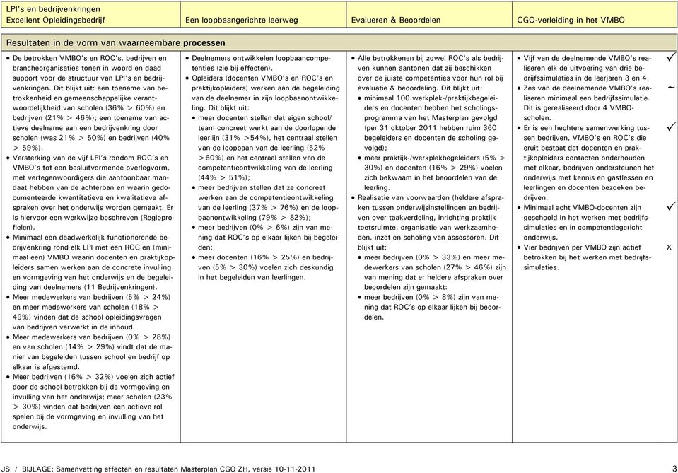 Dit blijkt uit: een toename van betrokkenheid en gemeenschappelijke verantwoordelijkheid van scholen (36% > 60%) en bedrijven (21% > 46%); een toename van actieve deelname aan een bedrijvenkring door