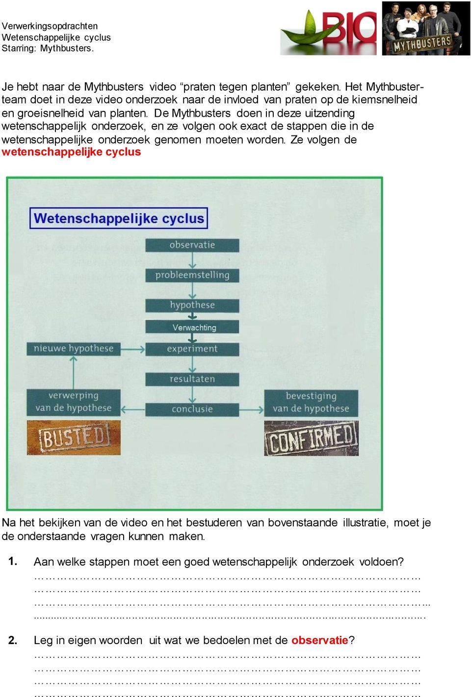 De Mythbusters doen in deze uitzending wetenschappelijk onderzoek, en ze volgen ook exact de stappen die in de wetenschappelijke onderzoek genomen moeten worden.