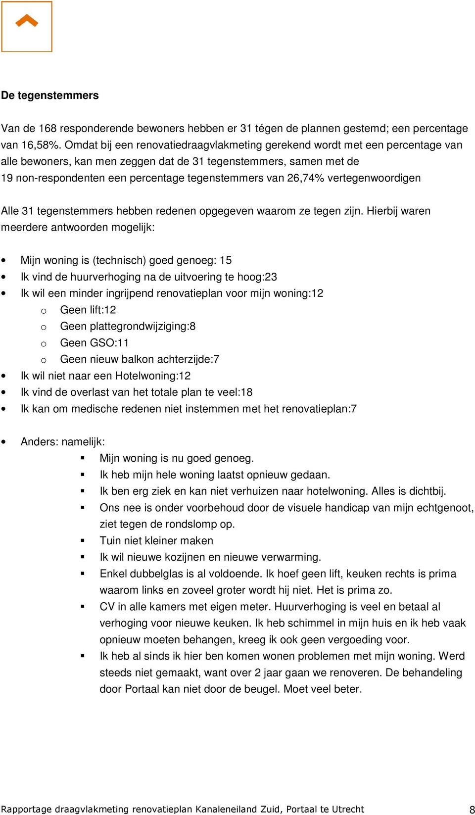 26,74% vertegenwoordigen Alle 31 tegenstemmers hebben redenen opgegeven waarom ze tegen zijn.