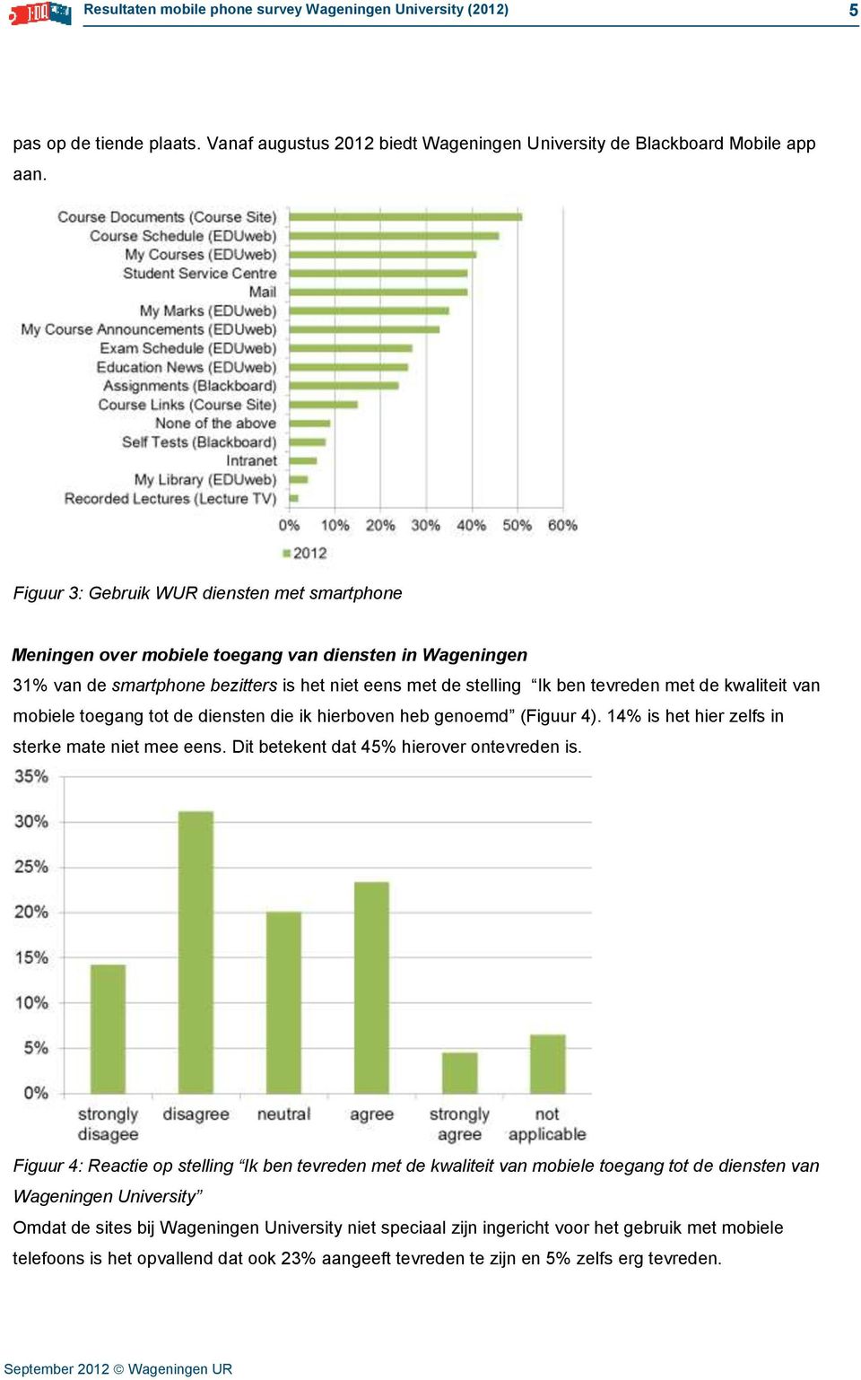 kwaliteit van mobiele toegang tot de diensten die ik hierboven heb genoemd (Figuur 4). 14% is het hier zelfs in sterke mate niet mee eens. Dit betekent dat 45% hierover ontevreden is.