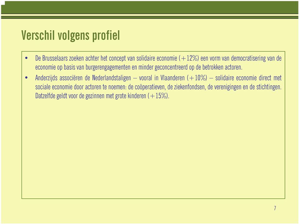 Anderzijds associëren de Nederlandstaligen vooral in Vlaanderen (+10%) solidaire economie direct met sociale economie door