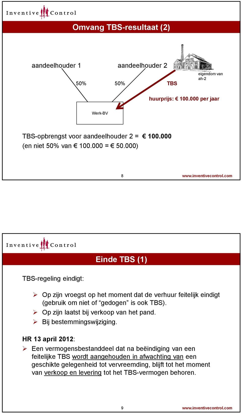 com Einde TBS (1) TBS-regeling eindigt: Op zijn vroegst op het moment dat de verhuur feitelijk eindigt (gebruik om niet of gedogen is ook TBS).