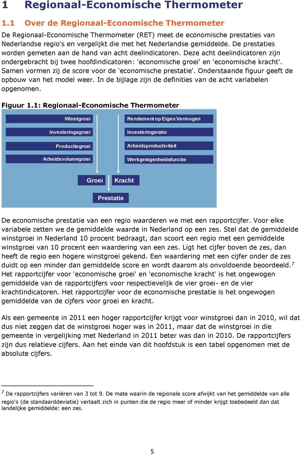 De prestaties worden gemeten aan de hand van acht deelindicatoren. Deze acht deelindicatoren zijn ondergebracht bij twee hoofdindicatoren: 'economische groei' en 'economische kracht'.